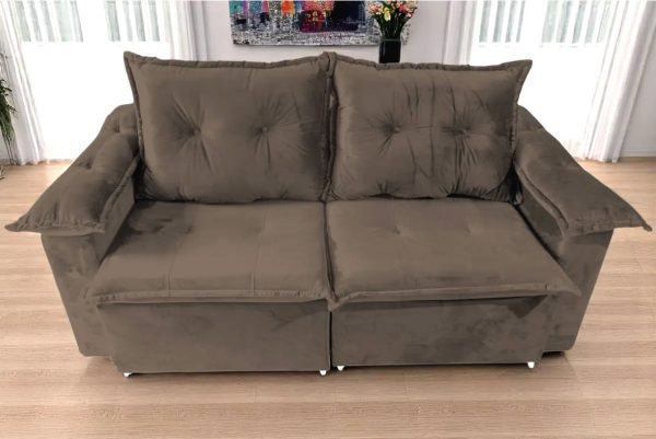 Sofá Retrátil Marrom Braço Almofadado 1,40 m Barcelona