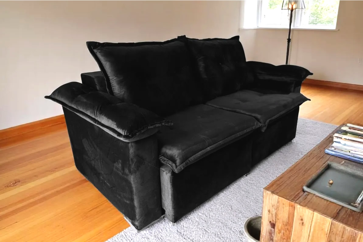 4 Sofá Retratil Barcelona 2 Lugare Braço Almofadado 1,40 Preto 4 Sofá Retratil Barcelona 2 Lugare Braço Almofadado 1,40 Preto