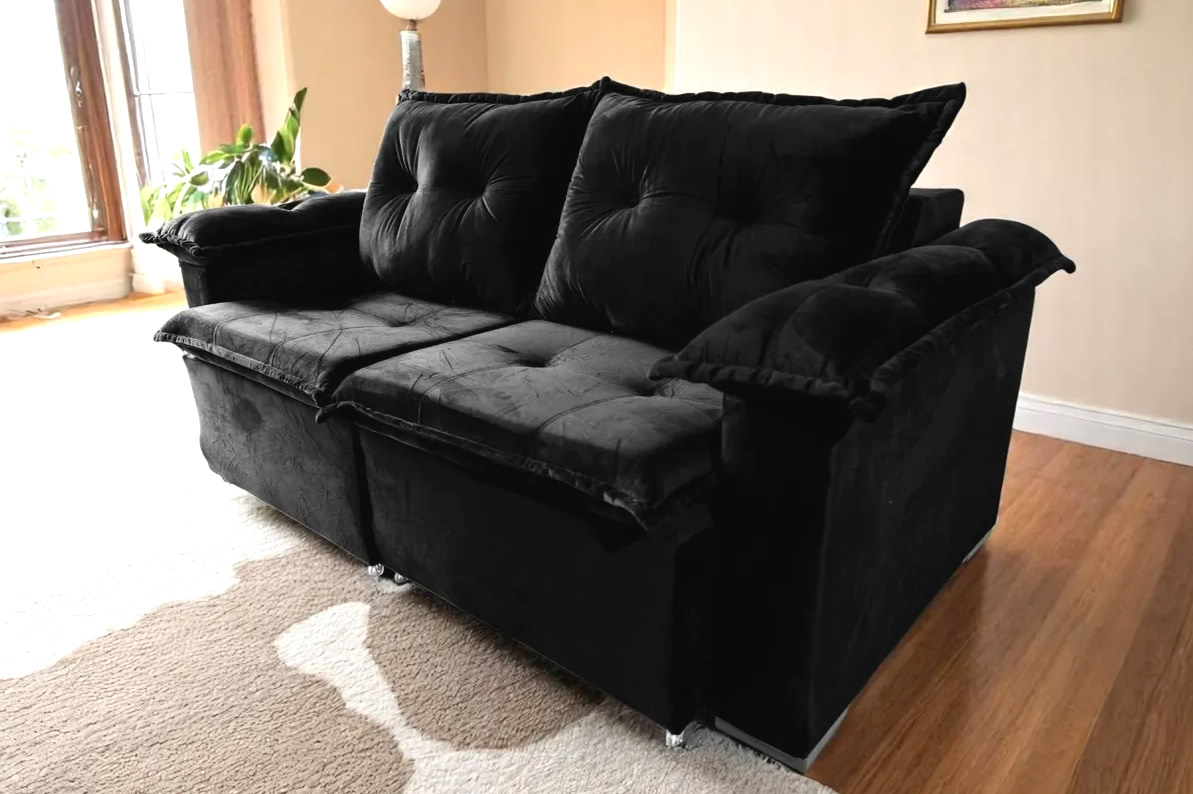 5 Sofá Retratil Barcelona 2 Lugare Braço Almofadado 1,40 Preto 5 Sofá Retratil Barcelona 2 Lugare Braço Almofadado 1,40 Preto