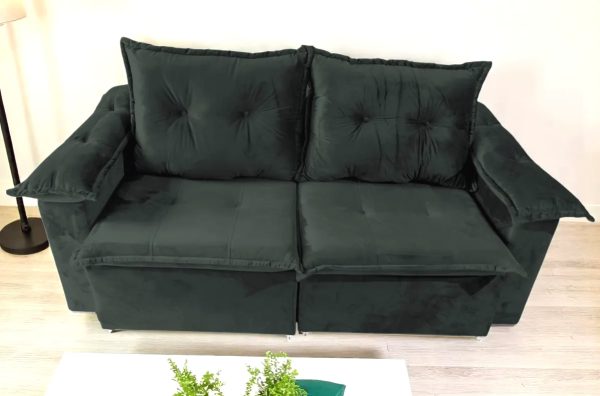 Sofá Retrátil Verde Braço Almofadado 1,40 m Barcelona