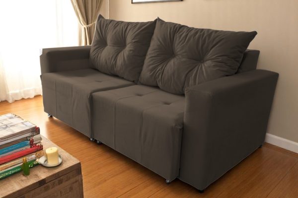 Sofá Retrátil 1,40 m Marrom 2 lugares Suede Texas