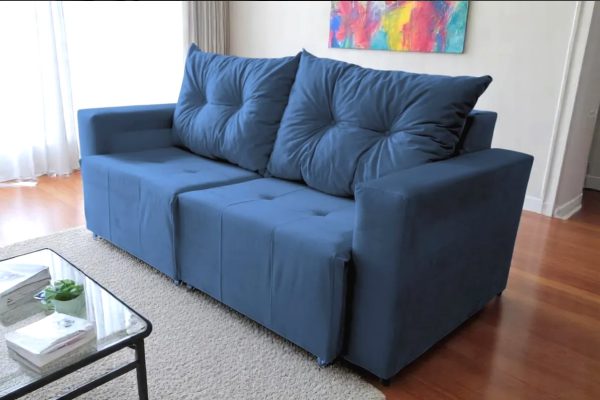 Sofá Retrátil Azul 2 lugares Suede Texas