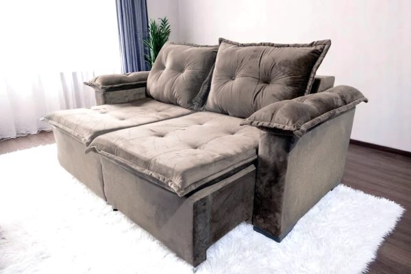 Sofá Retrátil Bege Escuro Braço Almofadado 1,40 m Barcelona