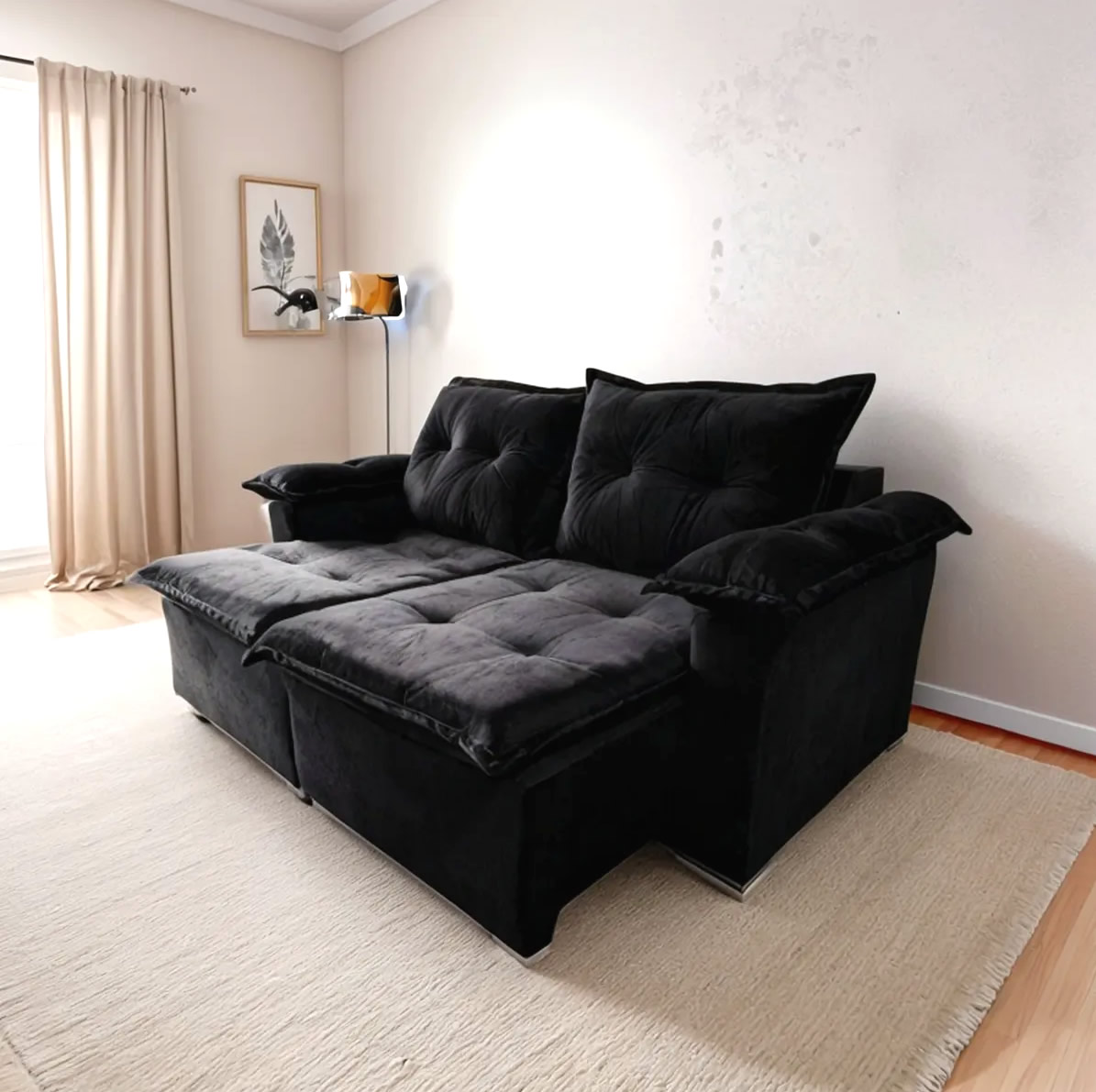 Sofá Retratil Barcelona 2 Lugare Braço Almofadado 1,40 Preto Sofá Retratil Barcelona 2 Lugare Braço Almofadado 1,40 Preto