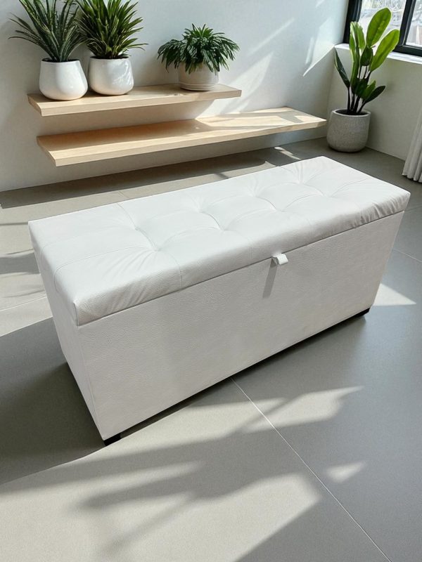 Recamier Puff Baú Decorativo 1 Metro – Branco Corino